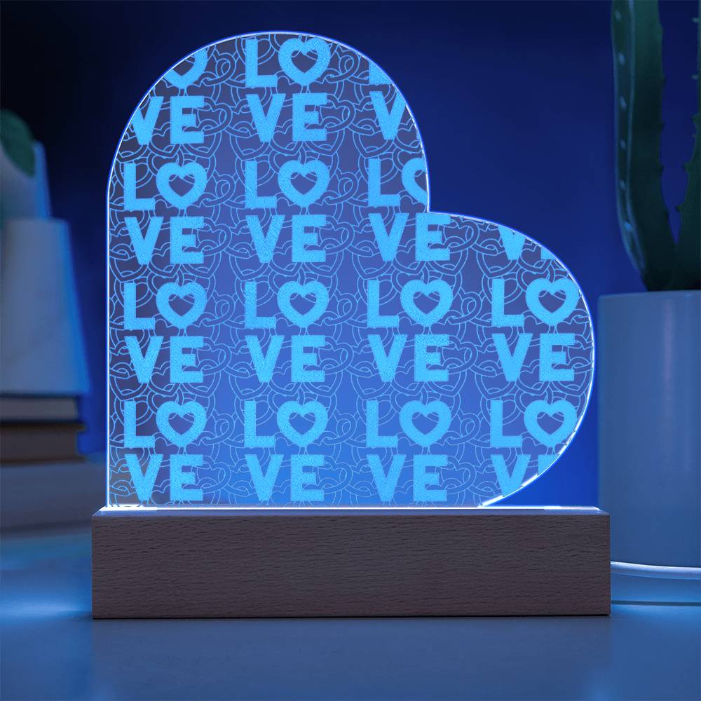 LED Engraved Acrylic Heart Plaque -LOVE